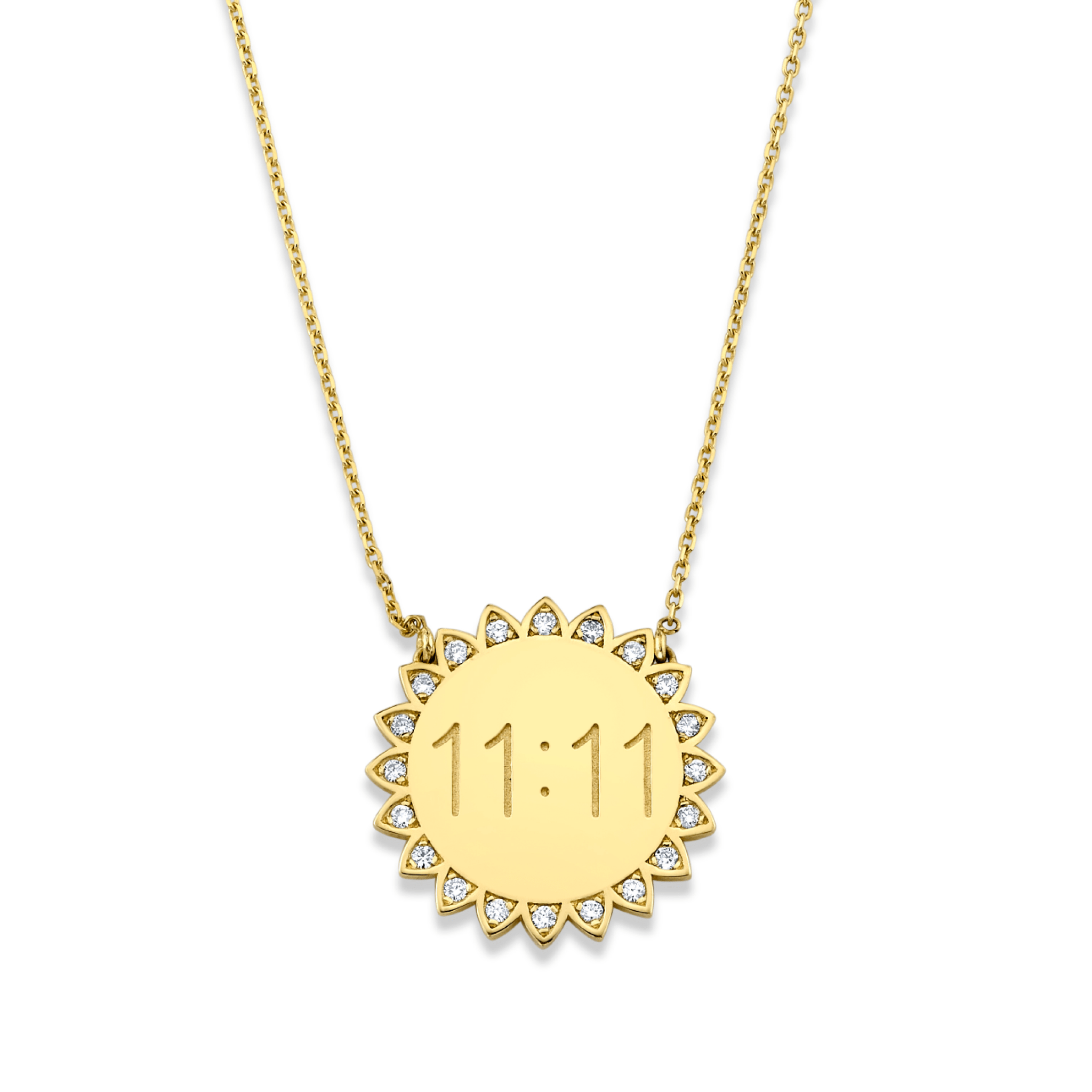 Classic 11:11 Sunshine Necklace with Diamonds (Already Engraved) Yellow Gold 16-18" by Logan Hollowell Jewelry