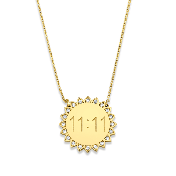 Classic 11:11 Sunshine Necklace with Diamonds (Already Engraved) Yellow Gold 16-18" by Logan Hollowell Jewelry