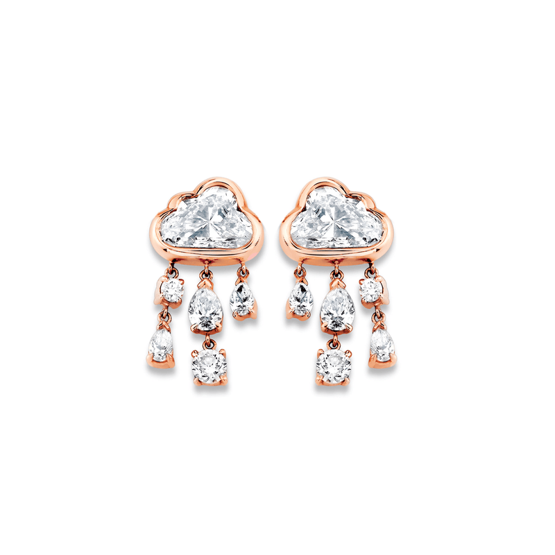 Petite Diamond Rain Cloud Earrings Rose Gold Pair by Logan Hollowell Jewelry