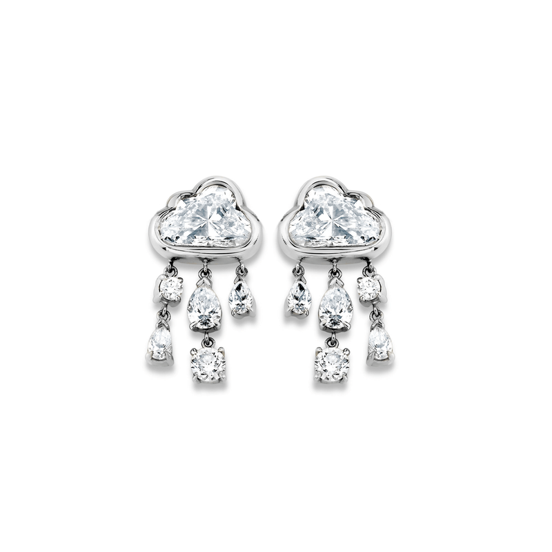 Petite Diamond Rain Cloud Earrings White Gold Pair by Logan Hollowell Jewelry