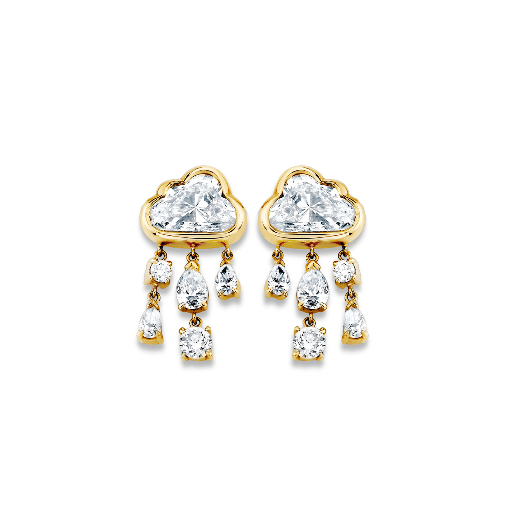 Baby Diamond Rain Cloud Earrings Yellow Gold Pair