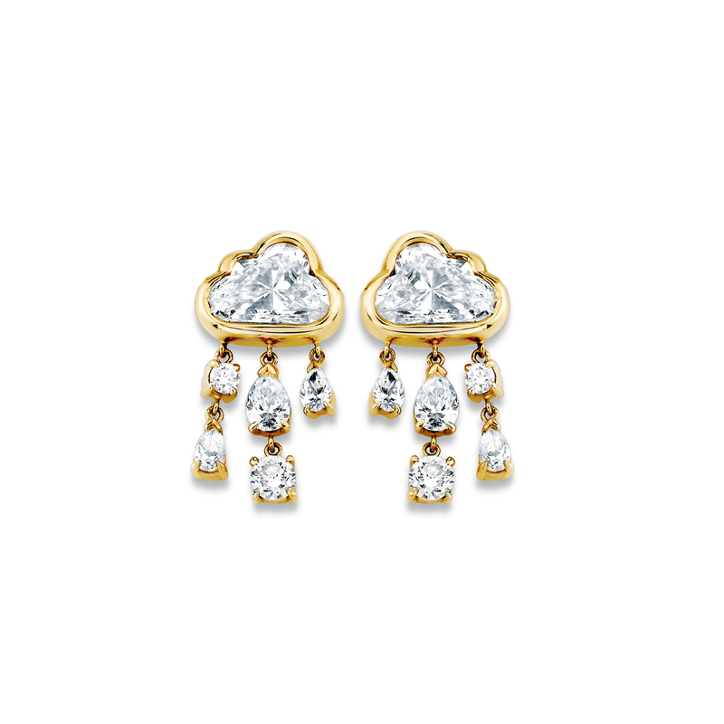 Baby Diamond Rain Cloud Earrings Yellow Gold Pair by Logan Hollowell Jewelry