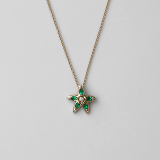 Emerald Starfish Necklace | Ready to Ship Yellow Gold   by Logan Hollowell Jewelry