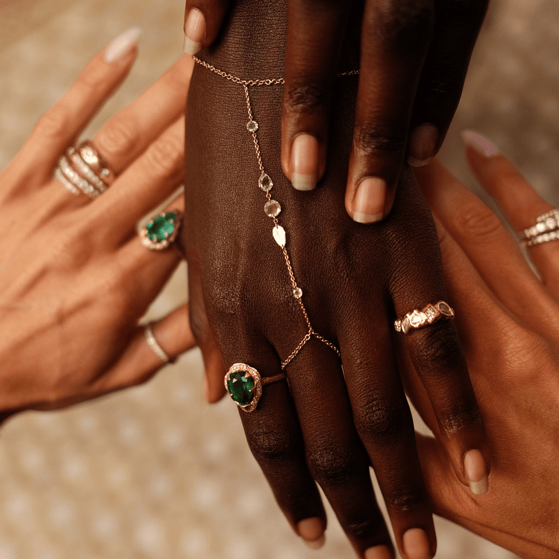 Eau de Rose Cut Iris Diamond Hand Chain | Ready to Ship by Logan Hollowell Jewelry