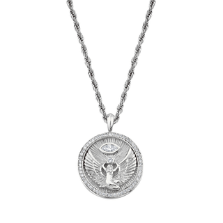 Isis Diamond Pavé Halo Coin Pendant White Gold 20"  by Logan Hollowell Jewelry