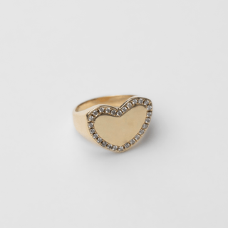 Yellow Gold Heart Signet Ring with Pavé Diamonds | Ready to Ship Yellow Gold 2.75  by Logan Hollowell Jewelry