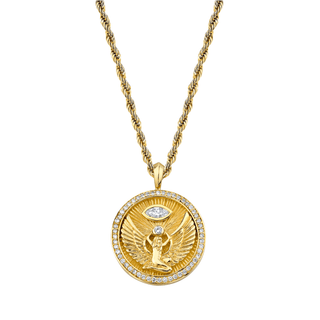 Isis Diamond Pavé Halo Coin Pendant Yellow Gold 20"  by Logan Hollowell Jewelry