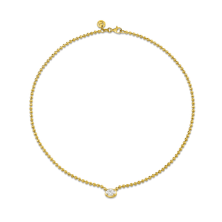 Oval Diamond on Orb Chain Necklace Yellow Gold   by Logan Hollowell Jewelry