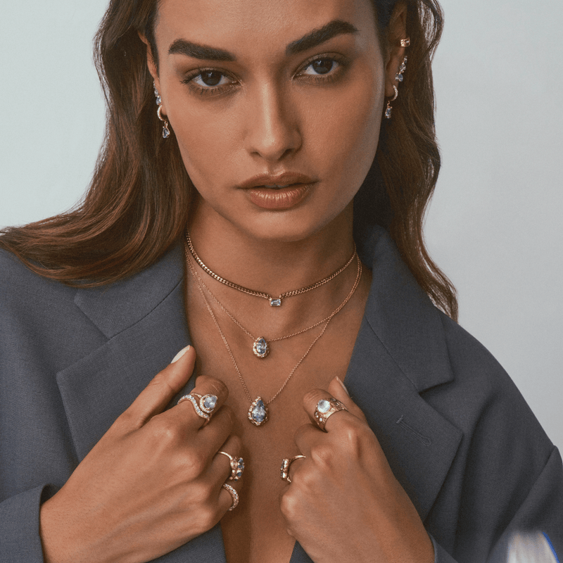 Baby Queen Water Drop Aquamarine Necklace with Sprinkled Diamonds    by Logan Hollowell Jewelry