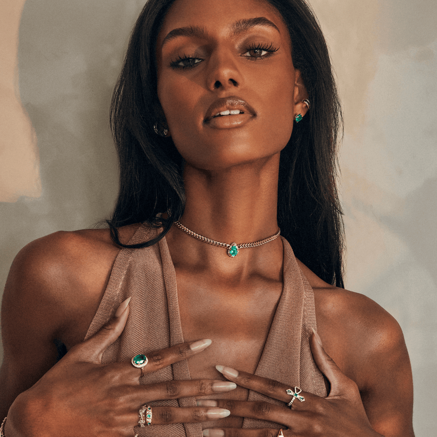 Reversible Queen Emerald Water Drop Cuban Choker by Logan Hollowell Jewelry