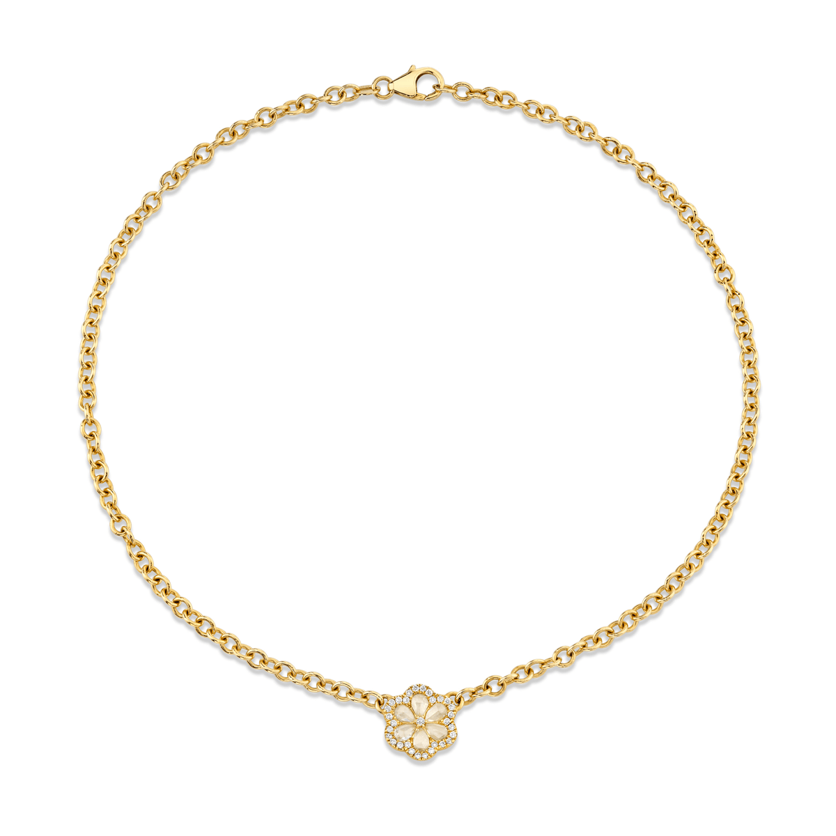 Eternal Jardin Rose Cut Diamond Flower Choker Yellow Gold 15" by Logan Hollowell Jewelry