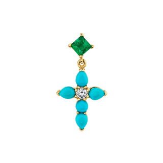 Small Emerald & Turquoise Drop Faith Stud | Ready to Ship Yellow Gold Single  by Logan Hollowell Jewelry