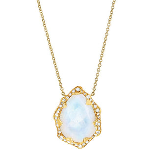 Queen Water Drop Moonstone Necklace with Full Pavé Diamond Halo | Ready to Ship Yellow Gold   by Logan Hollowell Jewelry