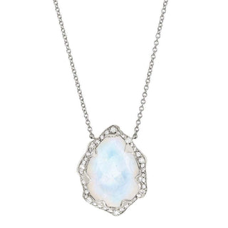 Queen Water Drop Moonstone Necklace with Full Pavé Diamond Halo | Ready to Ship White Gold   by Logan Hollowell Jewelry