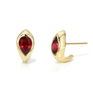 Ruby Reverse Pear Stuggies Yellow Gold Pair by Logan Hollowell Jewelry