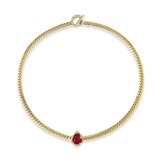 Reversible Baby Queen Ruby Water Drop Cuban Choker | Ready to Ship Yellow Gold 14" by Logan Hollowell Jewelry