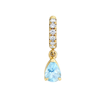 Aquamarine Water Drop French Pavé Goddess Hoop | Ready to Ship Yellow Gold Single  by Logan Hollowell Jewelry