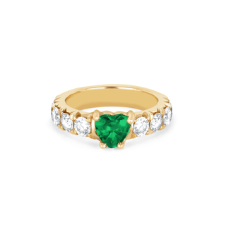 French Pavé Queen Cloud Fit Band with Emerald Heart Center | Ready to Ship Yellow Gold 2.5  by Logan Hollowell Jewelry