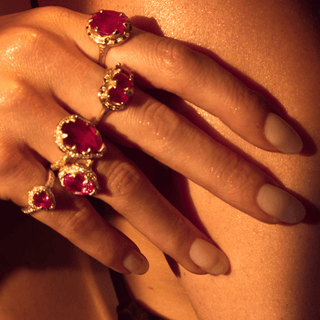 Micro Queen Water Drop Ruby Rose Thorn Ring with Sprinkled Diamonds | Ready to Ship    by Logan Hollowell Jewelry
