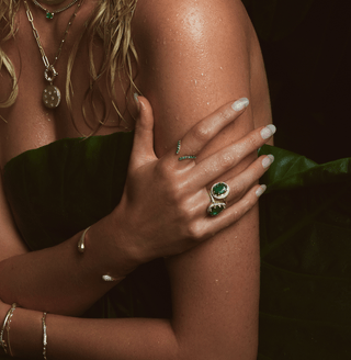 French Pavé Emerald Tusk Ring | Ready to Ship by Logan Hollowell Jewelry