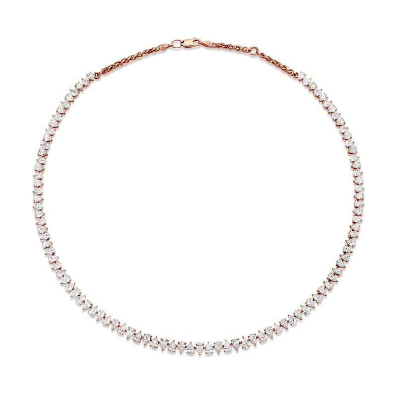 Petite Reverse Water Drop Diamond Tennis Necklace 18k Rose Gold 14-16" by Logan Hollowell Jewelry