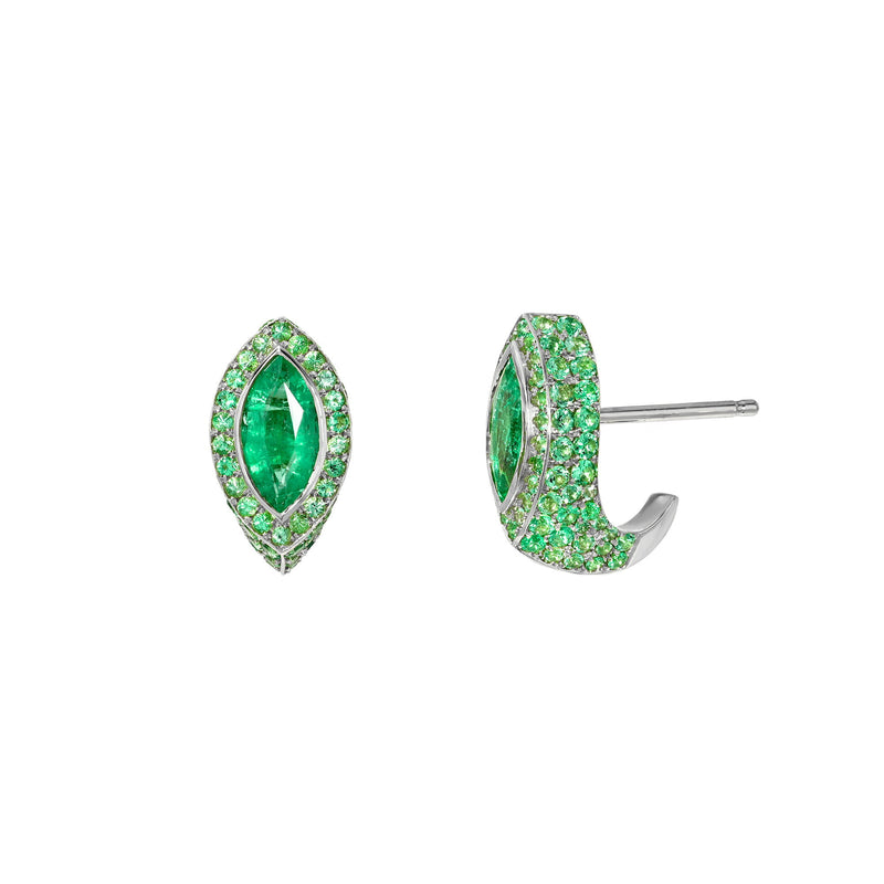 Zambian Emerald Pavé Marquise Stuggies White Gold by Logan Hollowell Jewelry