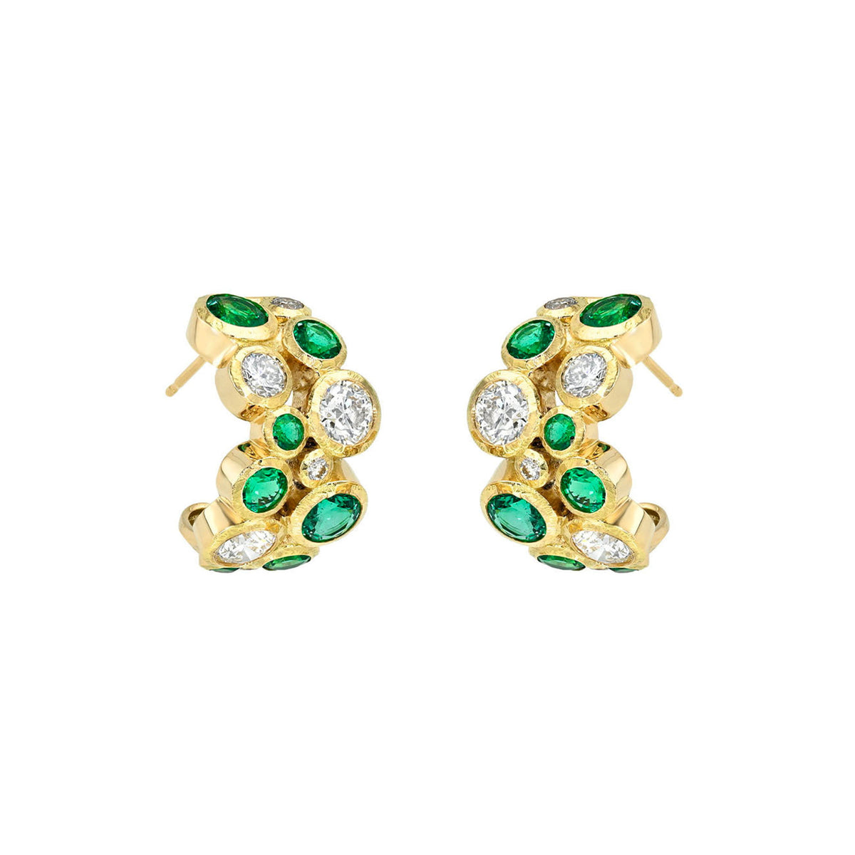 Emerald and Diamond Bubble Earrings Yellow Gold by Logan Hollowell Jewelry