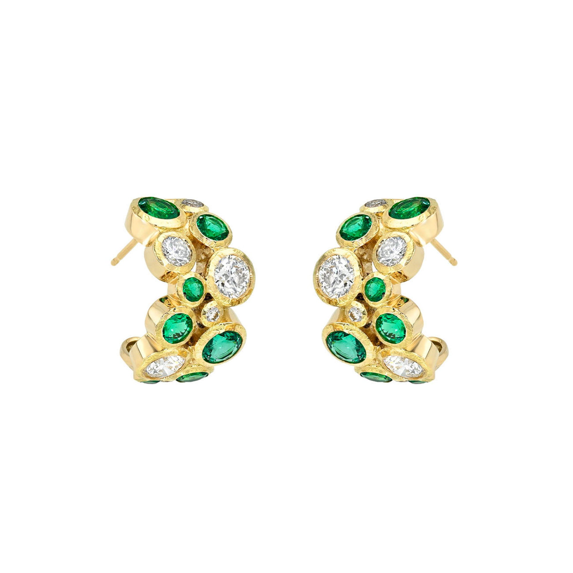 Emerald and Diamond Bubble Earrings Yellow Gold by Logan Hollowell Jewelry