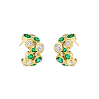 Emerald and Diamond Bubble Earrings Yellow Gold by Logan Hollowell Jewelry
