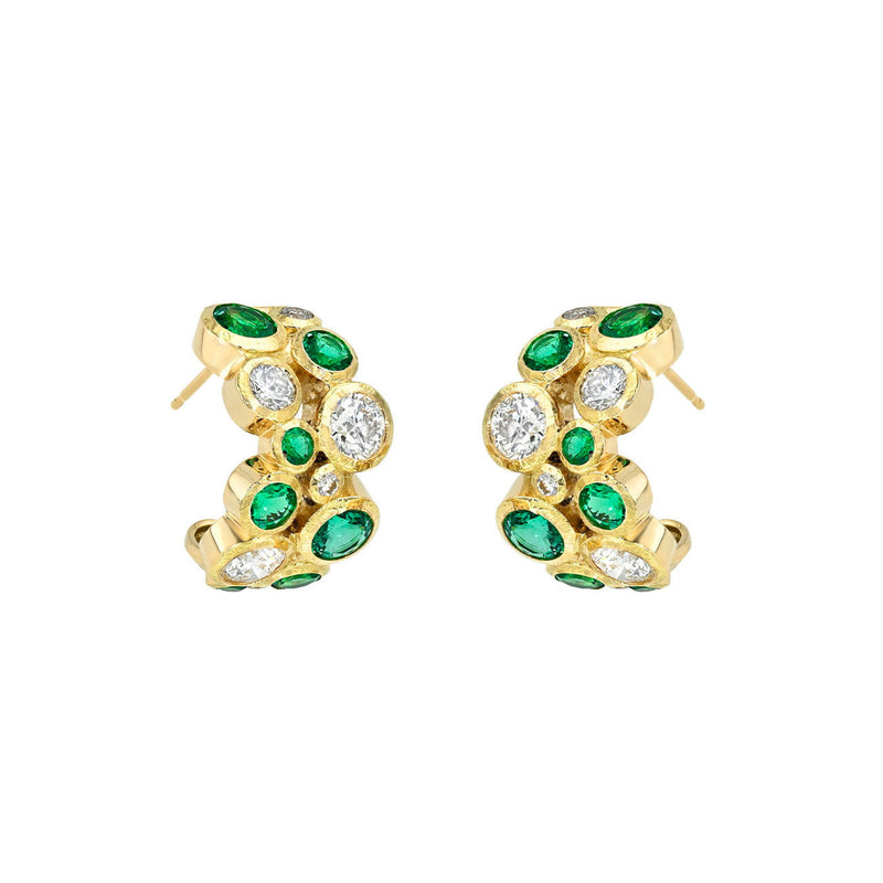 Emerald and Diamond Bubble Earrings Yellow Gold by Logan Hollowell Jewelry