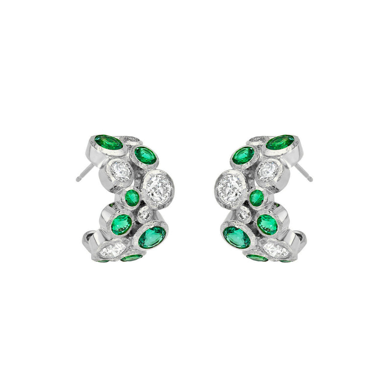 Emerald and Diamond Bubble Earrings White Gold by Logan Hollowell Jewelry
