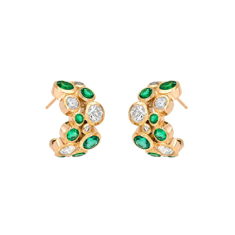 Emerald and Diamond Bubble Earrings Rose Gold by Logan Hollowell Jewelry