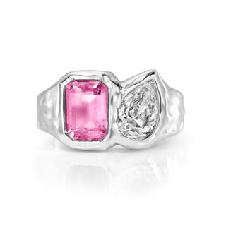 18K Toi Et Moi River Pink Sapphire and Diamond Ring White Gold 3 by Logan Hollowell Jewelry