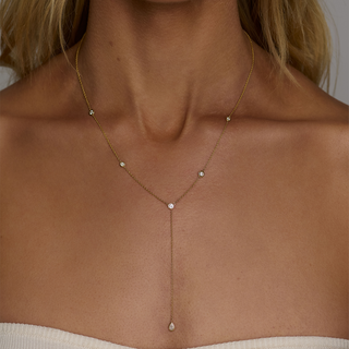 Diamond Station Lariat with Diamond Water Drop by Logan Hollowell Jewelry