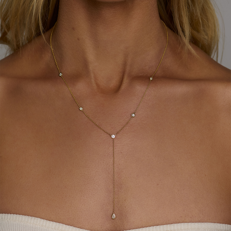 Diamond Station Lariat with Diamond Water Drop by Logan Hollowell Jewelry