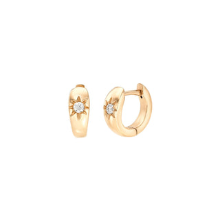 Single Star Set Rounded Diamond Huggies Rose Gold Pair by Logan Hollowell Jewelry