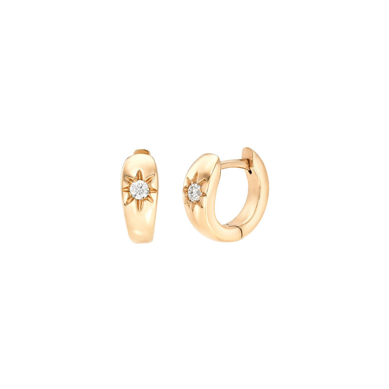 Single Star Set Rounded Diamond Huggies Rose Gold Pair by Logan Hollowell Jewelry