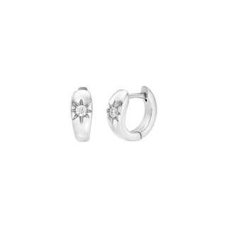 Single Star Set Rounded Diamond Huggies White Gold Pair by Logan Hollowell Jewelry