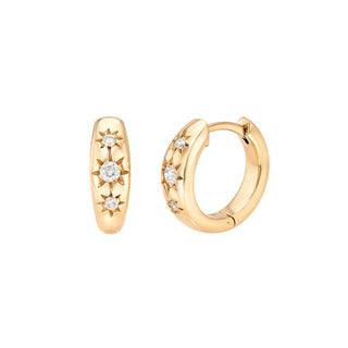 Three Star Set Rounded Diamond Huggies Rose Gold Pair by Logan Hollowell Jewelry