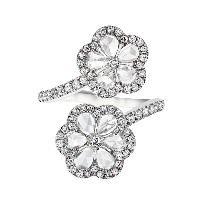Eternal Jardin Rose Cut Diamond Pear Double Flower Ring by Logan Hollowell Jewelry