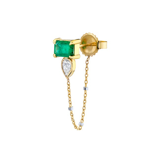 Emerald Diamond Pear Water Drop Twinkle Earring | Ready to Ship Yellow Gold Single  by Logan Hollowell Jewelry