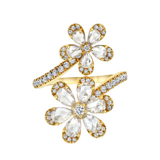 Eternal Jardin Rose Cut Diamond Double Flower Ring | Ready to Ship Yellow Gold 6  by Logan Hollowell Jewelry