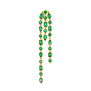 Fancy Diana Emerald Waterfall Earring Yellow Gold   by Logan Hollowell Jewelry