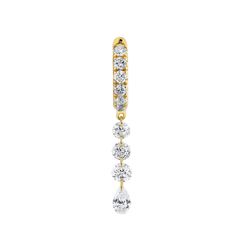 Four Pierced Diamond Dangle Hoops Yellow Gold Single  by Logan Hollowell Jewelry