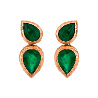 Queen Double Water Drop Emerald Pear Studs Rose Gold   by Logan Hollowell Jewelry