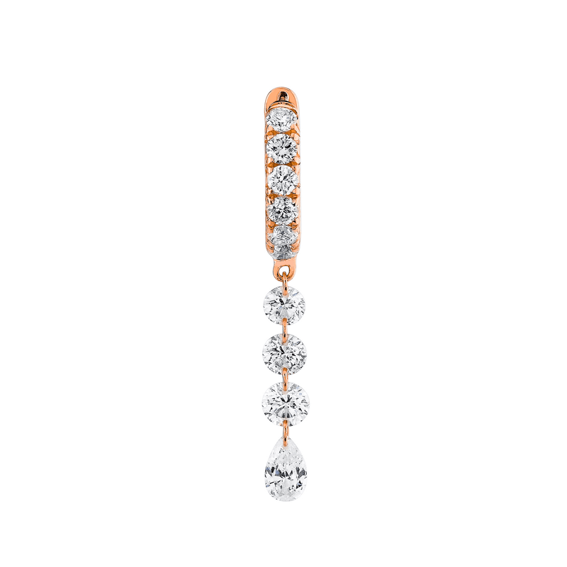 Four Pierced Diamond Dangle Hoops Rose Gold Single  by Logan Hollowell Jewelry