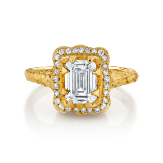 18K Queen Emerald Cut Lab-Created Diamond Ring with Full Pavé Diamond Halo | Ready to Ship    by Logan Hollowell Jewelry