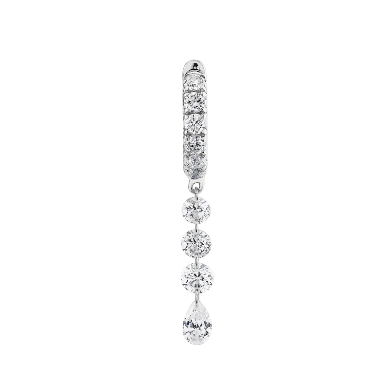 Four Pierced Diamond Dangle Hoops White Gold Single  by Logan Hollowell Jewelry