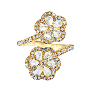 Eternal Jardin Rose Cut Diamond Pear Double Flower Ring | Ready to Ship Yellow Gold 6  by Logan Hollowell Jewelry
