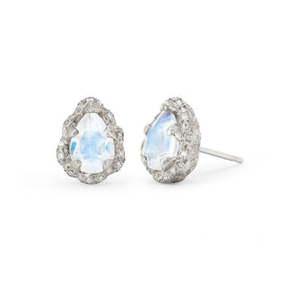 Micro Queen Water Drop Moonstone Stud with Sprinkled Diamonds | Ready to Ship White Gold Single  by Logan Hollowell Jewelry